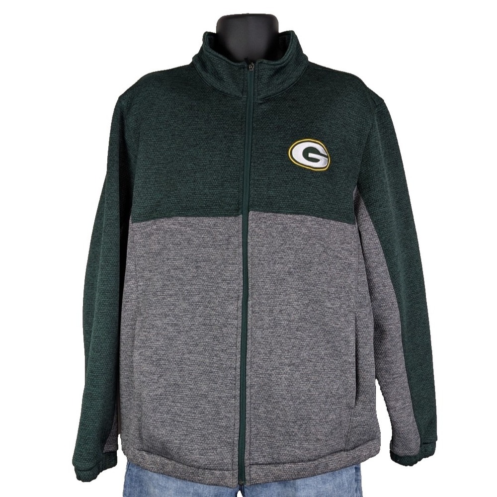 NFL Green Bay Packers Green & Grey Full-Zip Knit Jacket XL - Embroidered